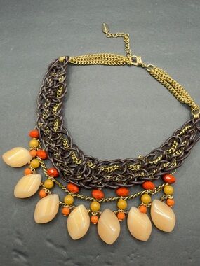 Coldwater creek Crochet leather with genuine stone necklace